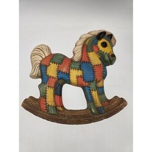 Vintage 1970s Patchwork Rocking Horse Foam Art Wall Hanging Nursery Decor